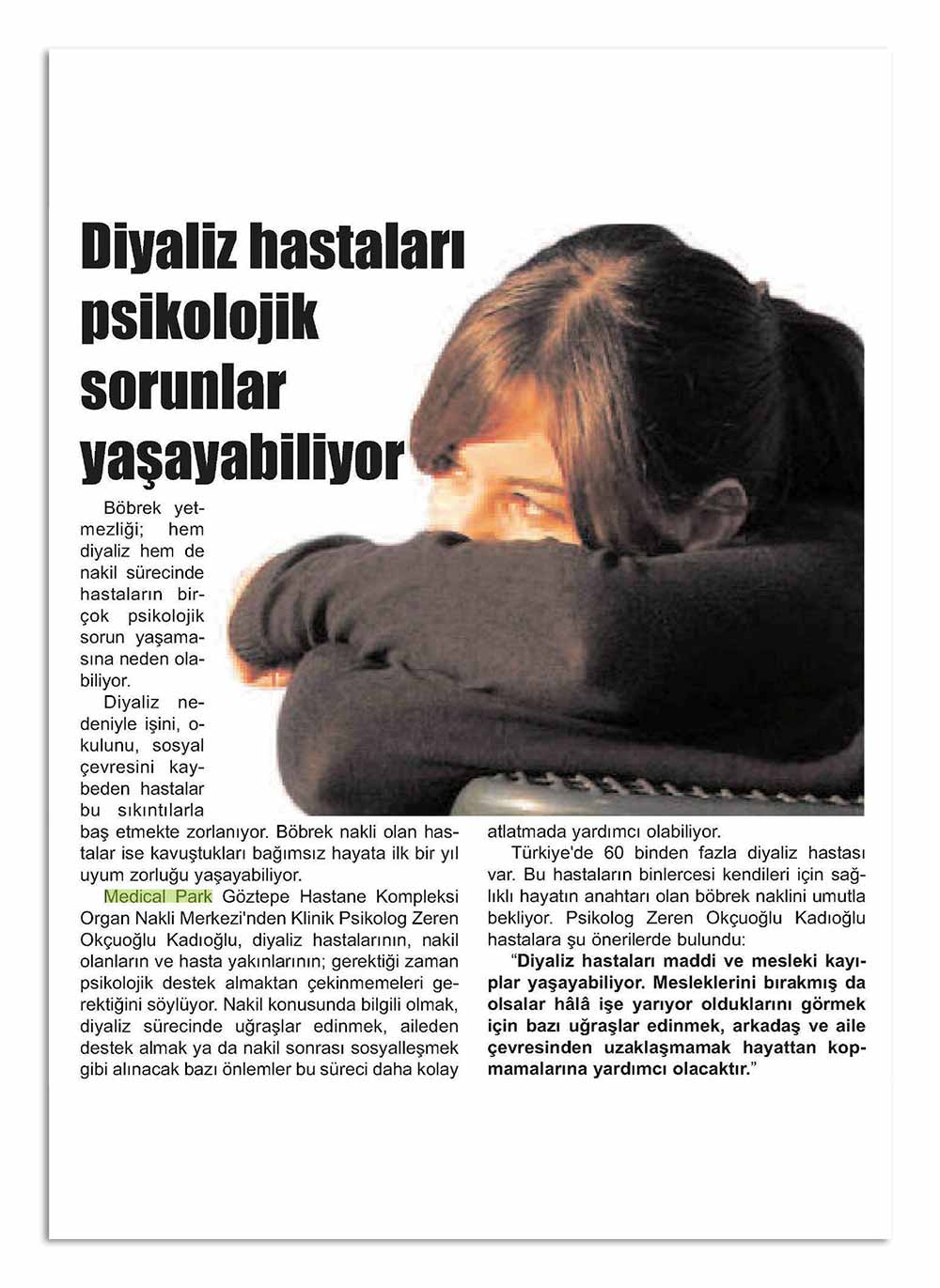 Diyaliz Hastaları - Uzman Psikolog Zeren Kadıoğlu - Etiler